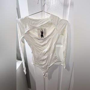 Naked Wardrobe White Cutout Bodysuit
